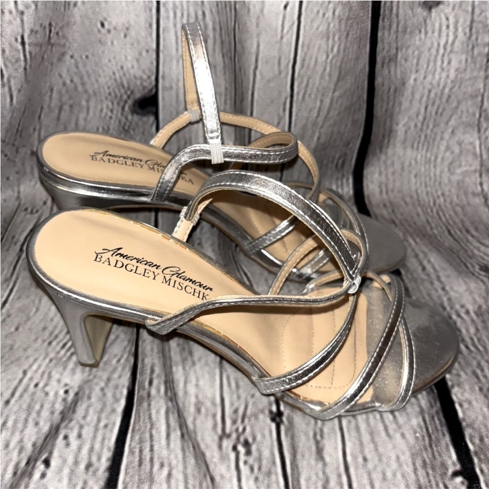 Badgley Mischa Women’s Heels Shoes Silver Metallic Strappy Open Toe Size 7